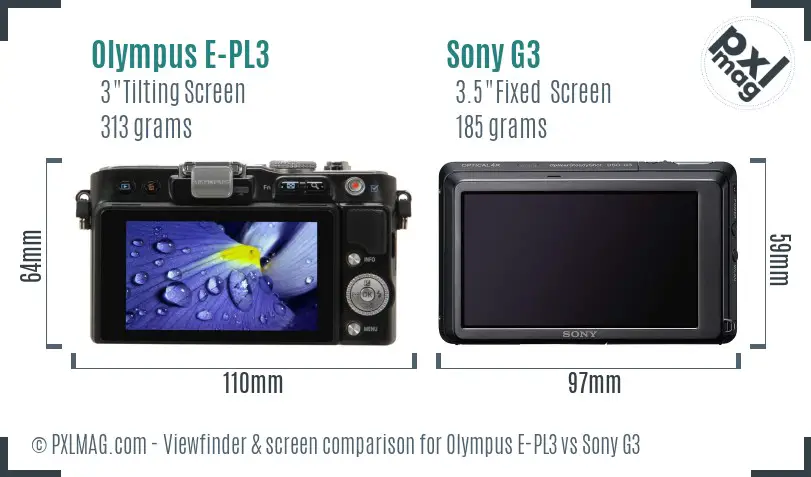 Olympus E-PL3 vs Sony G3 Screen and Viewfinder comparison