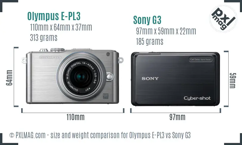 Olympus E-PL3 vs Sony G3 size comparison