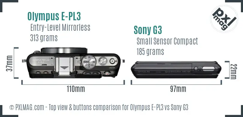 Olympus E-PL3 vs Sony G3 top view buttons comparison