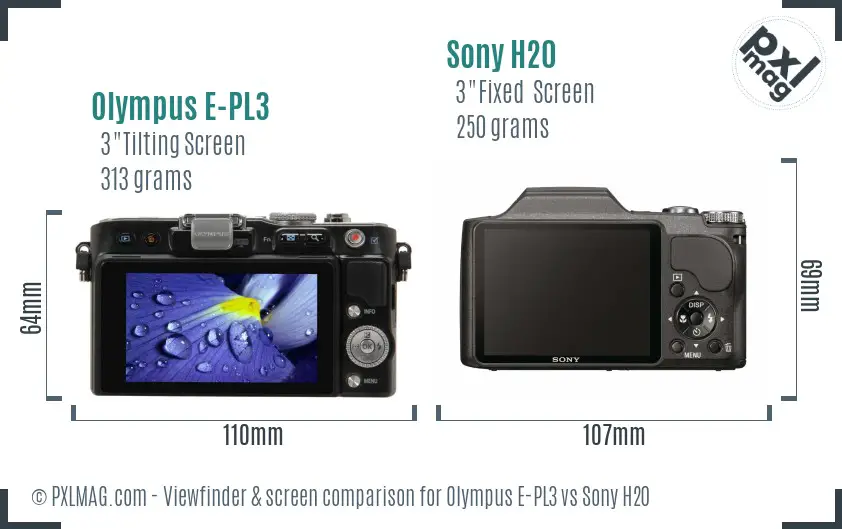 Olympus E-PL3 vs Sony H20 Screen and Viewfinder comparison