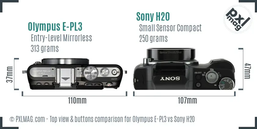 Olympus E-PL3 vs Sony H20 top view buttons comparison
