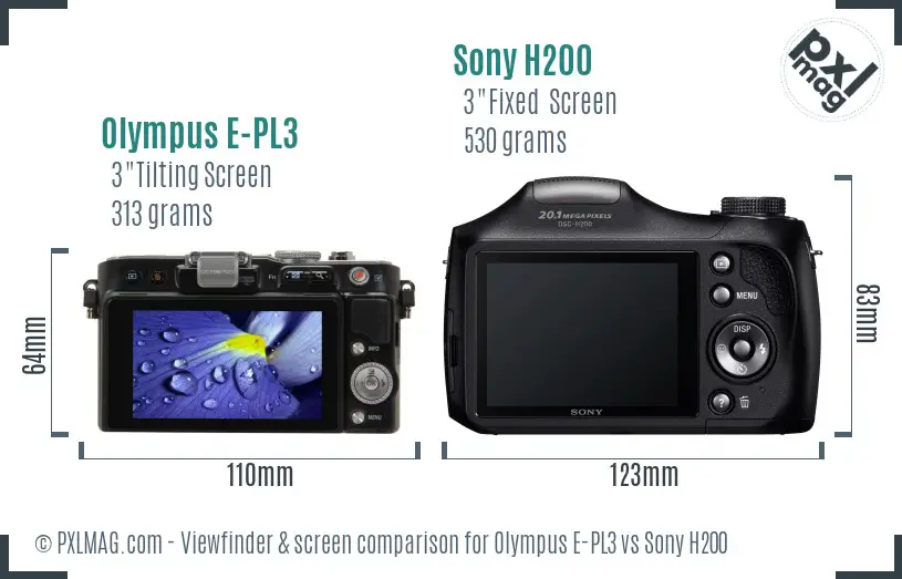 Olympus E-PL3 vs Sony H200 Screen and Viewfinder comparison