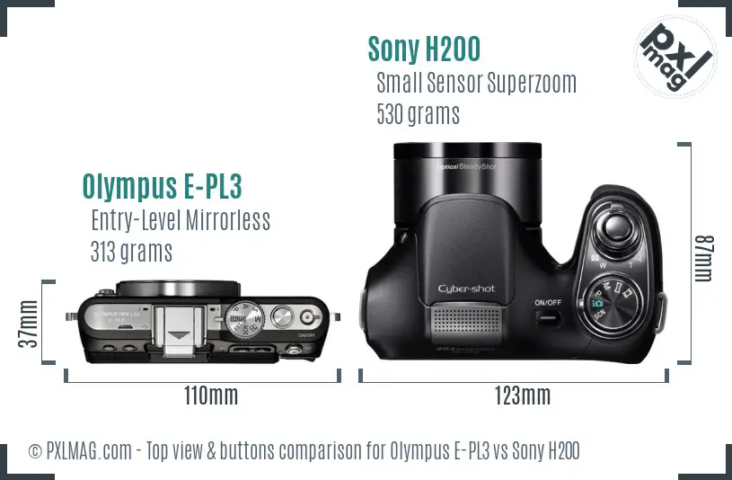 Olympus E-PL3 vs Sony H200 top view buttons comparison