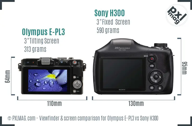 Olympus E-PL3 vs Sony H300 Screen and Viewfinder comparison