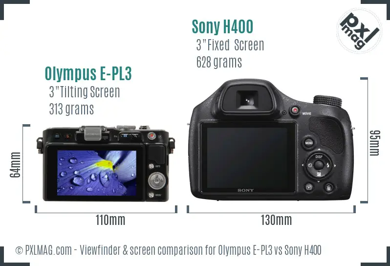 Olympus E-PL3 vs Sony H400 Screen and Viewfinder comparison