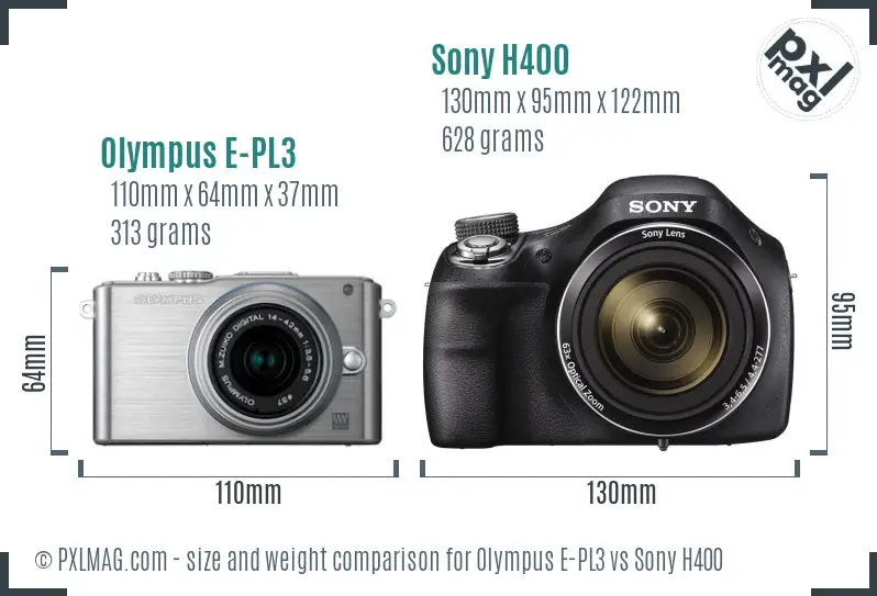 Olympus E-PL3 vs Sony H400 size comparison