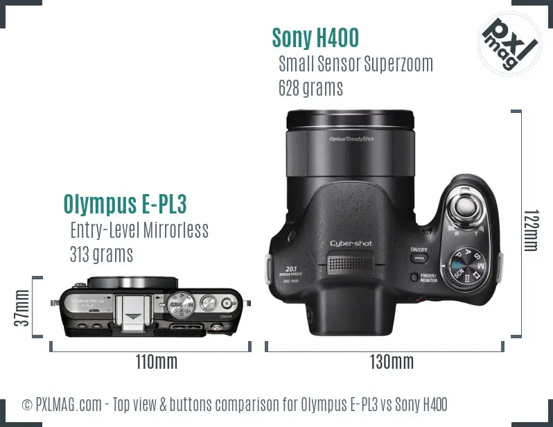 Olympus E-PL3 vs Sony H400 top view buttons comparison