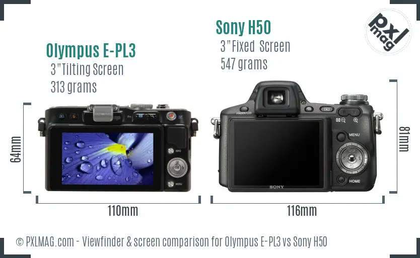 Olympus E-PL3 vs Sony H50 Screen and Viewfinder comparison