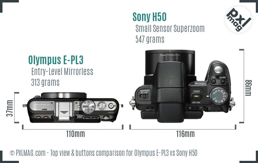 Olympus E-PL3 vs Sony H50 top view buttons comparison Olympus E-PL3 vs Sony H50 top view buttons comparison