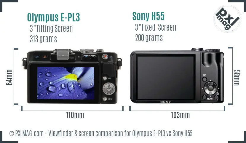 Olympus E-PL3 vs Sony H55 Screen and Viewfinder comparison
