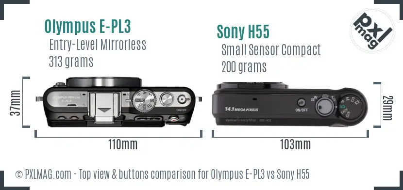 Olympus E-PL3 vs Sony H55 top view buttons comparison