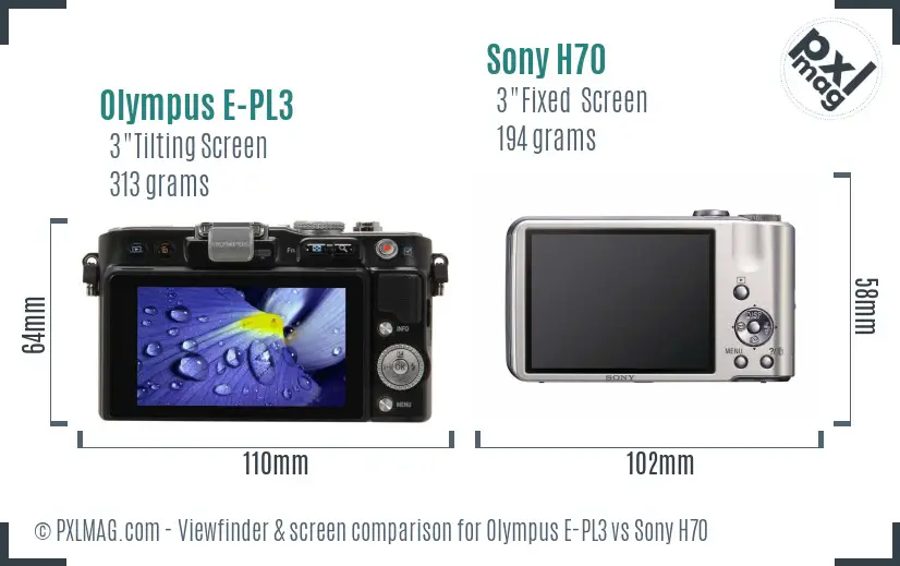 Olympus E-PL3 vs Sony H70 Screen and Viewfinder comparison