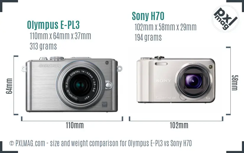 Olympus E-PL3 vs Sony H70 size comparison