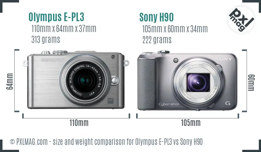 Olympus E-PL3 vs Sony H90 size comparison