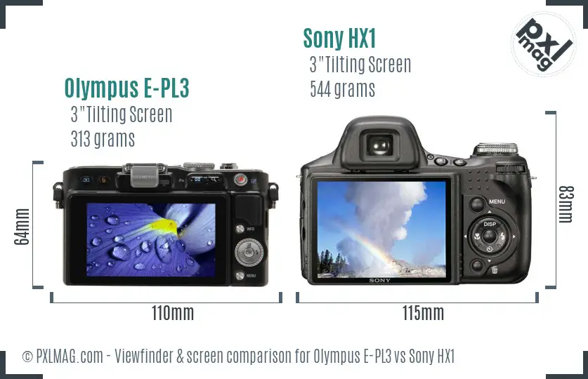 Olympus E-PL3 vs Sony HX1 Screen and Viewfinder comparison
