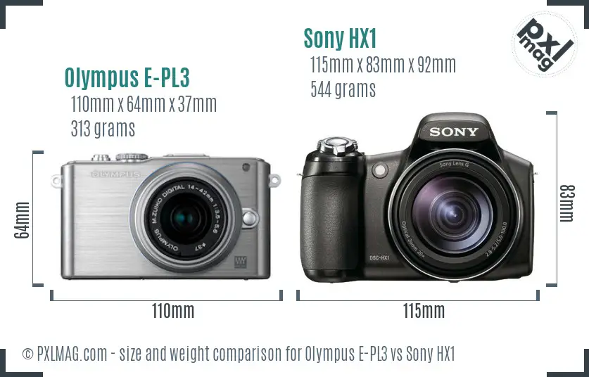Olympus E-PL3 vs Sony HX1 size comparison