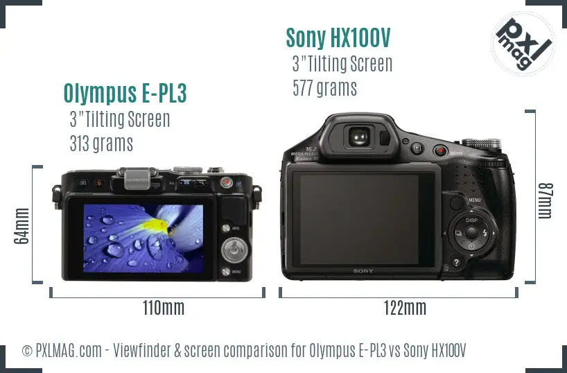 Olympus E-PL3 vs Sony HX100V Screen and Viewfinder comparison