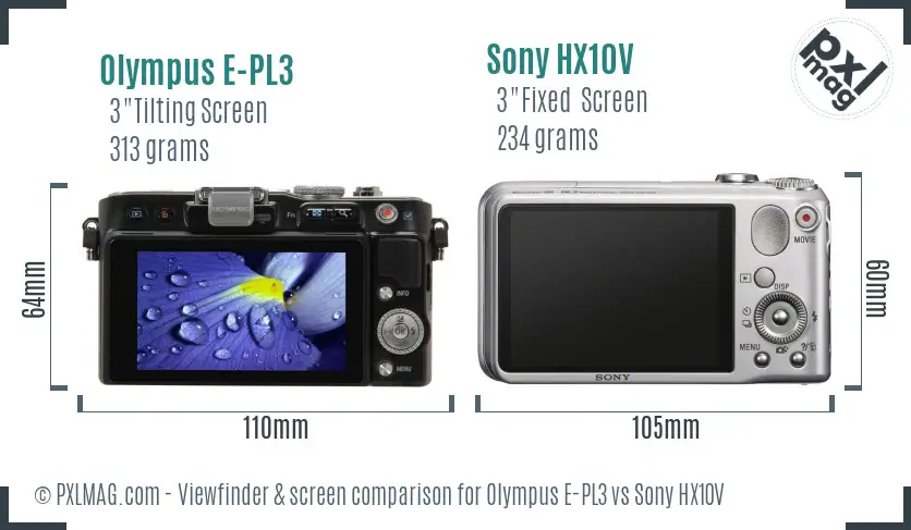 Olympus E-PL3 vs Sony HX10V Screen and Viewfinder comparison