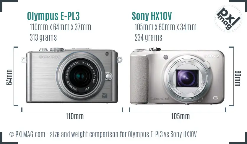 Olympus E-PL3 vs Sony HX10V size comparison