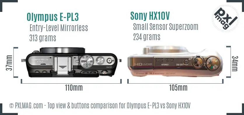 Olympus E-PL3 vs Sony HX10V top view buttons comparison