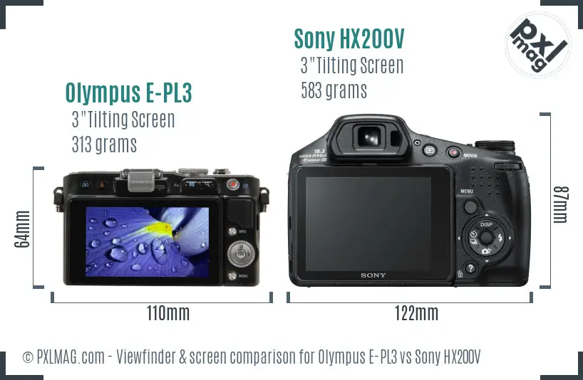 Olympus E-PL3 vs Sony HX200V Screen and Viewfinder comparison