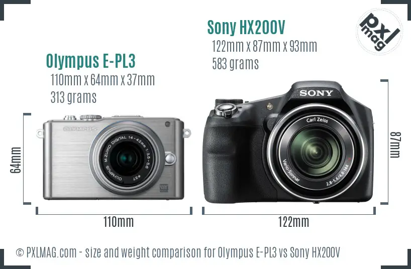 Olympus E-PL3 vs Sony HX200V size comparison