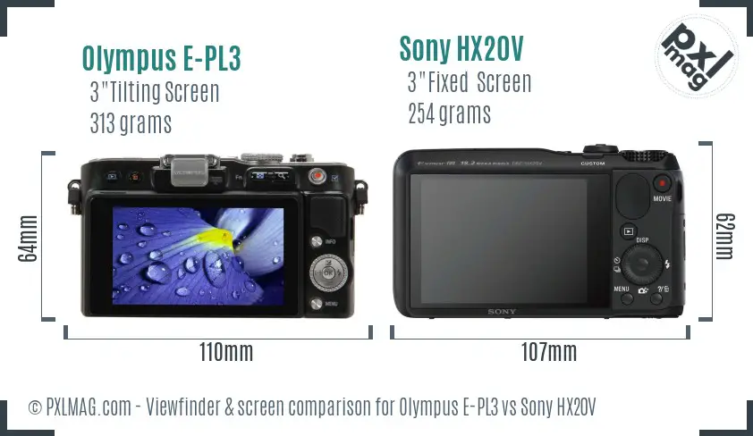 Olympus E-PL3 vs Sony HX20V Screen and Viewfinder comparison