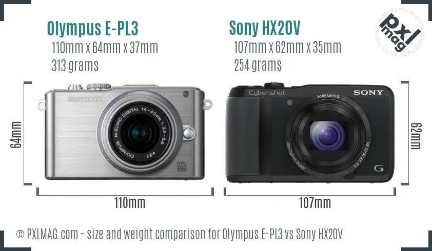 Olympus E-PL3 vs Sony HX20V size comparison