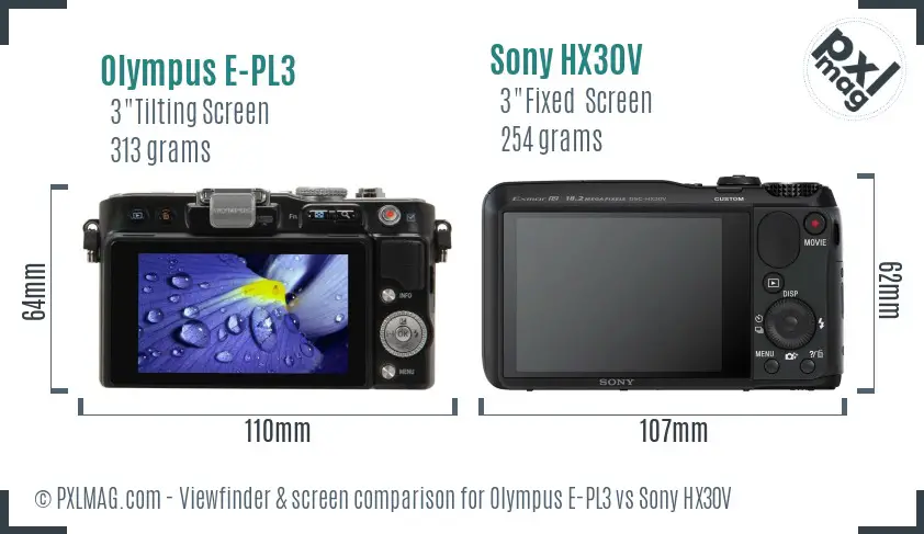 Olympus E-PL3 vs Sony HX30V Screen and Viewfinder comparison