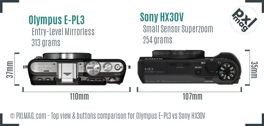 Olympus E-PL3 vs Sony HX30V top view buttons comparison