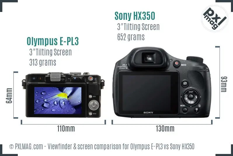 Olympus E-PL3 vs Sony HX350 Screen and Viewfinder comparison