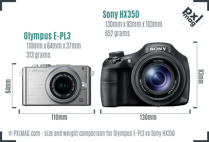 Olympus E-PL3 vs Sony HX350 size comparison