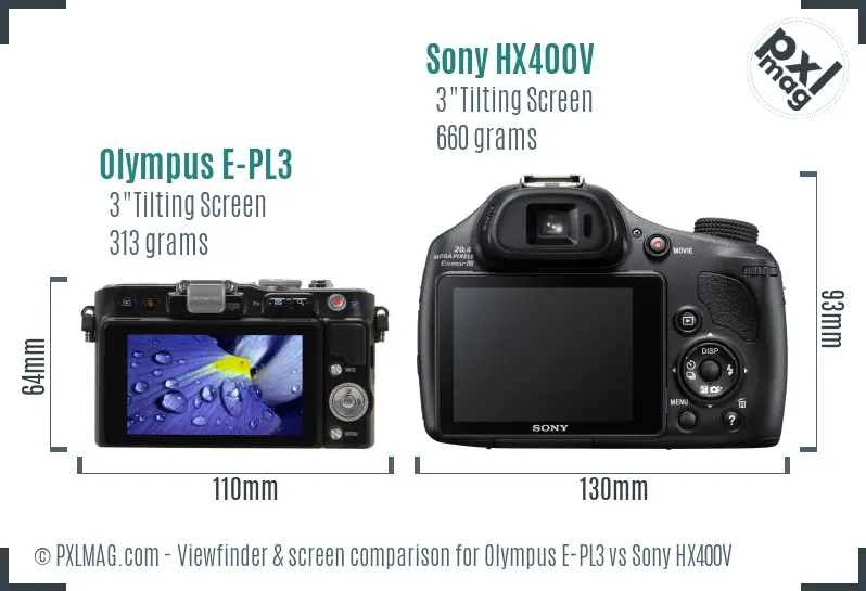 Olympus E-PL3 vs Sony HX400V Screen and Viewfinder comparison