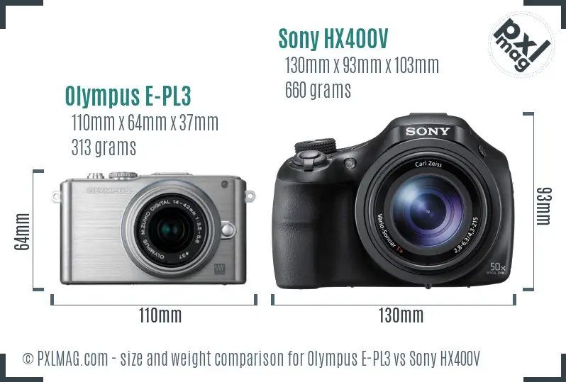 Olympus E-PL3 vs Sony HX400V size comparison