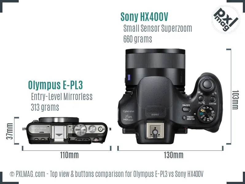 Olympus E-PL3 vs Sony HX400V top view buttons comparison