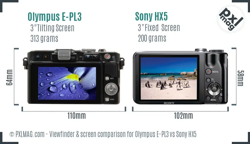 Olympus E-PL3 vs Sony HX5 Screen and Viewfinder comparison