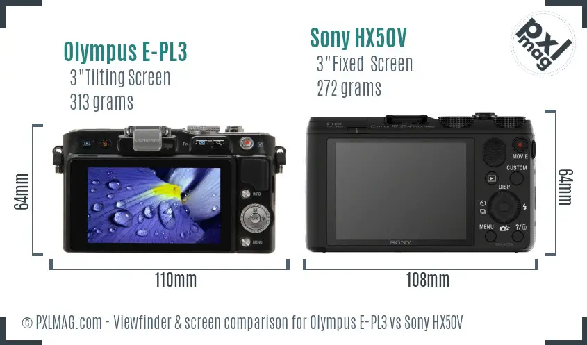 Olympus E-PL3 vs Sony HX50V Screen and Viewfinder comparison