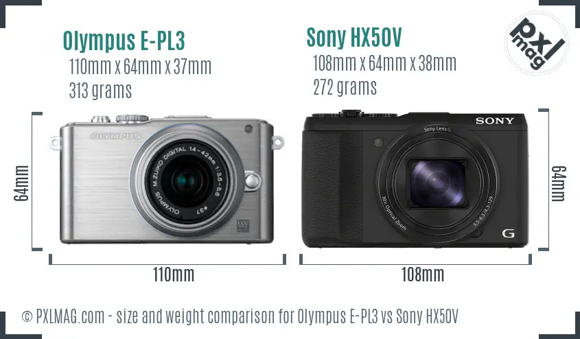 Olympus E-PL3 vs Sony HX50V size comparison