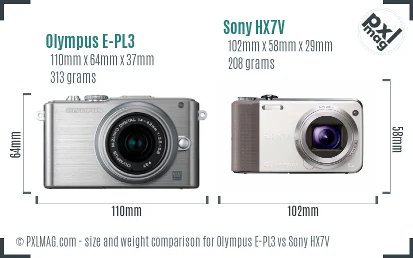 Olympus E-PL3 vs Sony HX7V size comparison