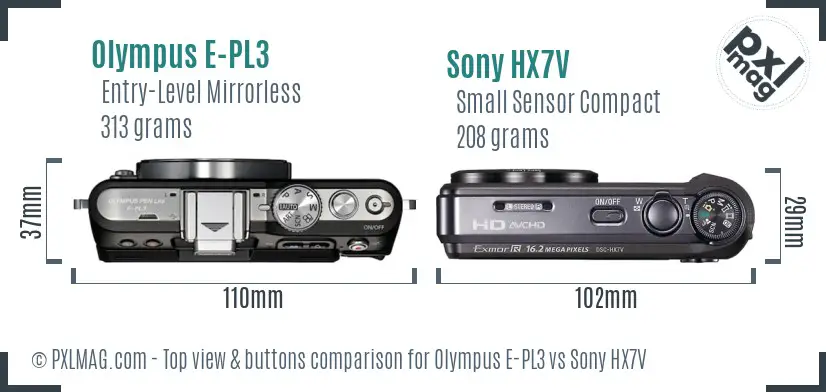 Olympus E-PL3 vs Sony HX7V top view buttons comparison