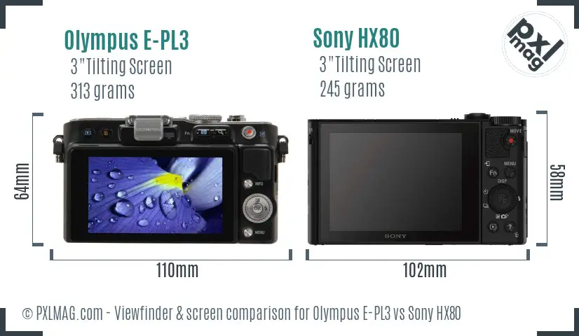 Olympus E-PL3 vs Sony HX80 Screen and Viewfinder comparison