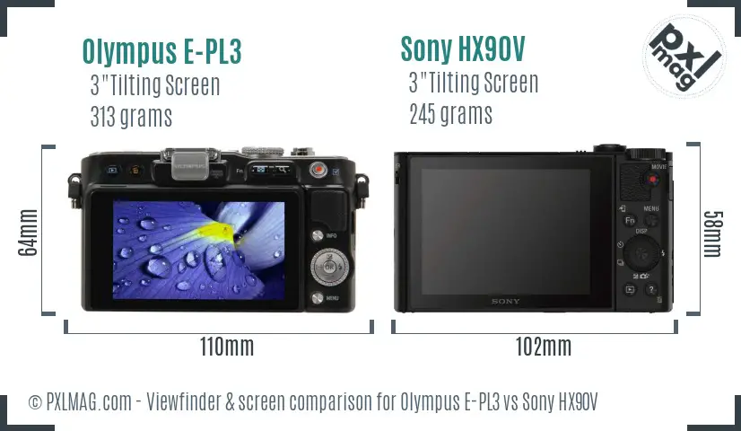 Olympus E-PL3 vs Sony HX90V Screen and Viewfinder comparison