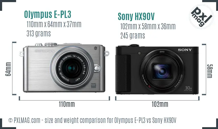 Olympus E-PL3 vs Sony HX90V size comparison