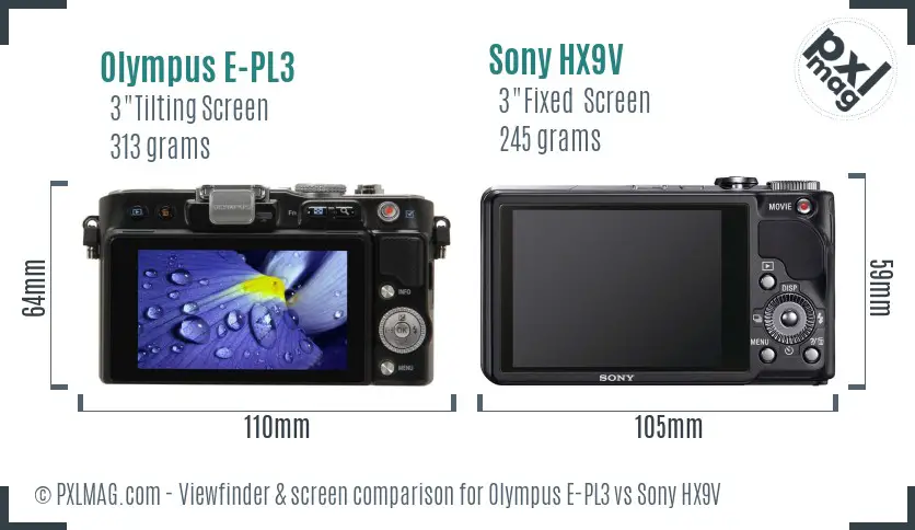 Olympus E-PL3 vs Sony HX9V Screen and Viewfinder comparison