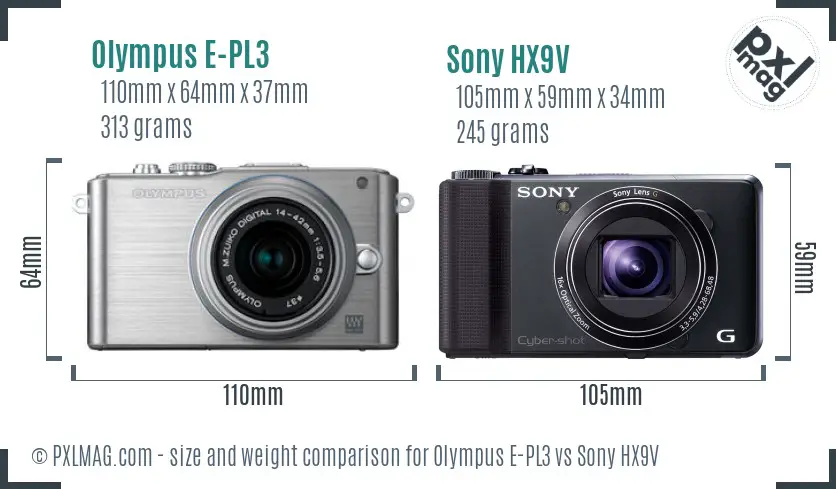 Olympus E-PL3 vs Sony HX9V size comparison