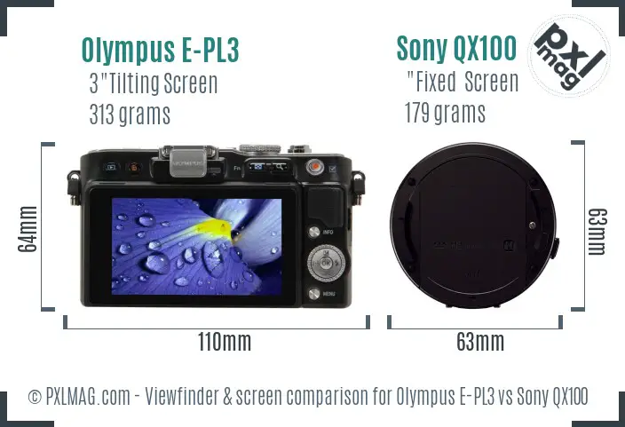 Olympus E-PL3 vs Sony QX100 Screen and Viewfinder comparison Olympus E-PL3 vs Sony QX100 Screen and Viewfinder comparison