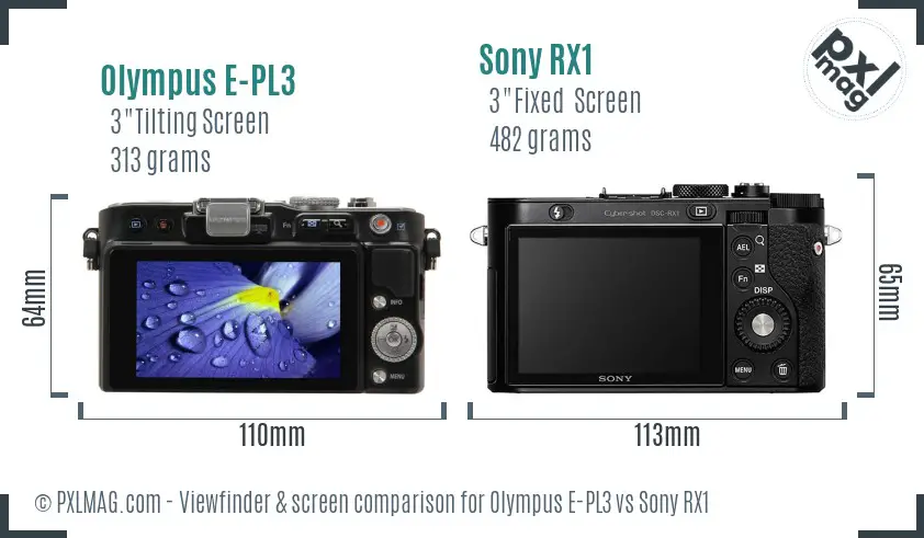 Olympus E-PL3 vs Sony RX1 Screen and Viewfinder comparison