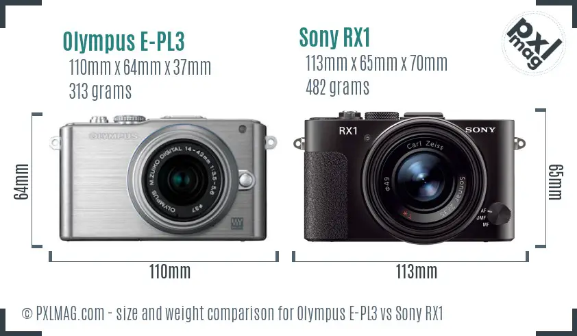 Olympus E-PL3 vs Sony RX1 size comparison