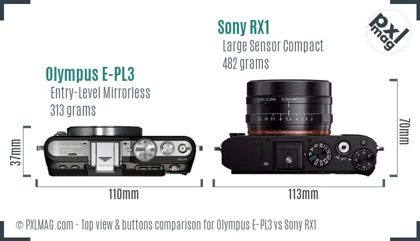 Olympus E-PL3 vs Sony RX1 top view buttons comparison