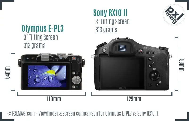 Olympus E-PL3 vs Sony RX10 II Screen and Viewfinder comparison